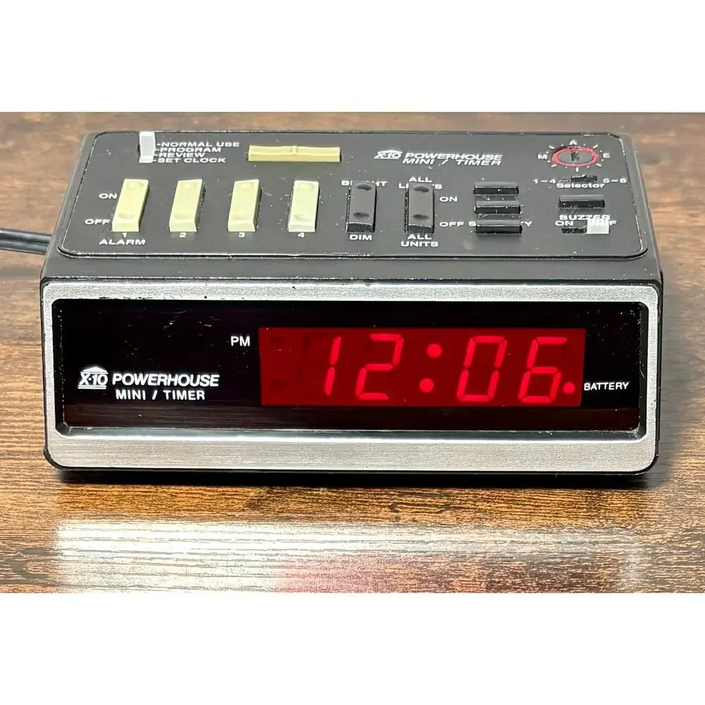 Powerhouse Mini Woodgrain Timer Alarm Clock X-10 Model MT522 ** Tested and Works